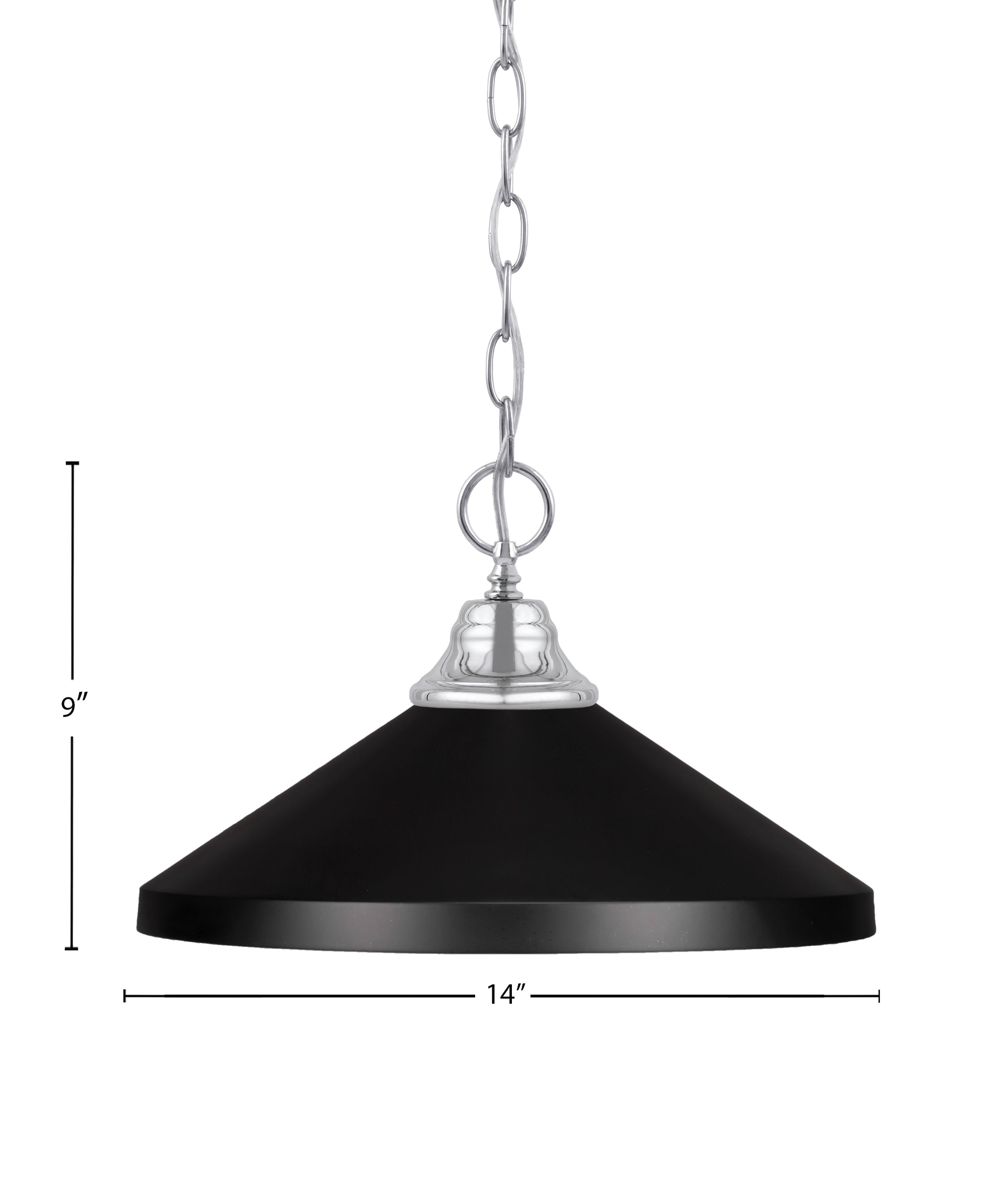Chain One Light Pendant in Chrome with Matte Black Cone Metal Shade Shade