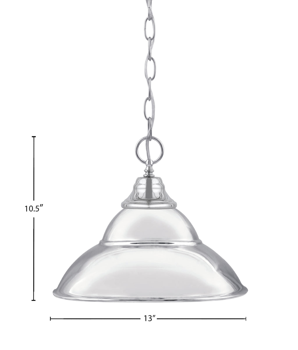 Chain One Light Pendant in Chrome with Chrome Finish Double Bubble Metal Shade Shade
