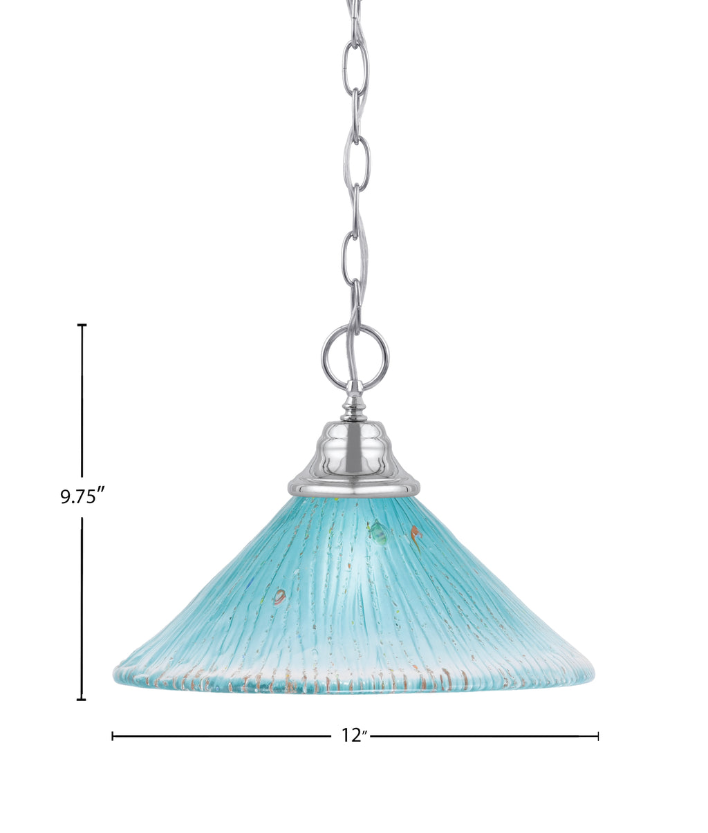 Any One Light Pendant in Chrome with 12" Teal Crystal Shade