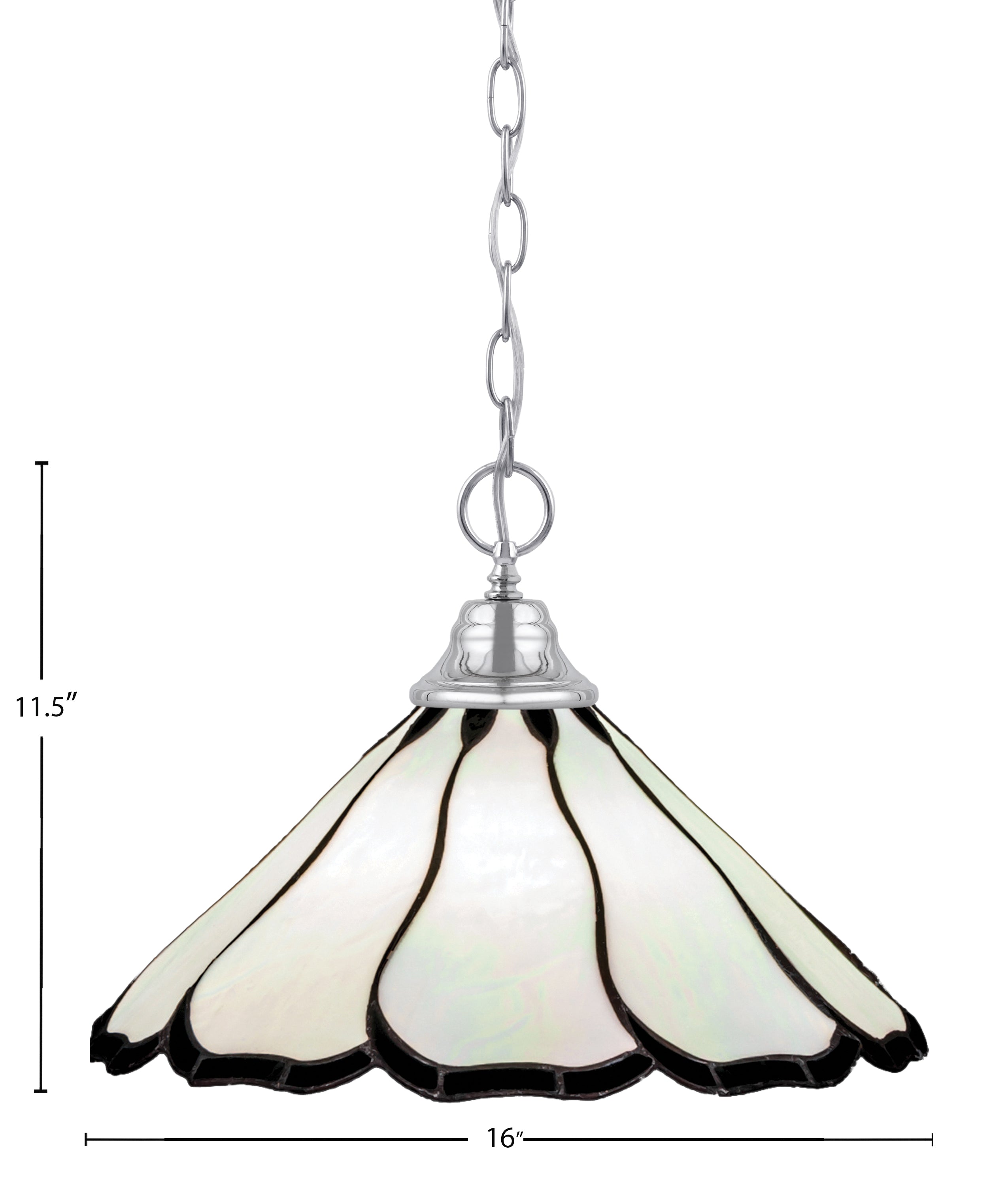Any One Light Pendant in Chrome with 16" Pearl & Black Flair Art Glass Shade