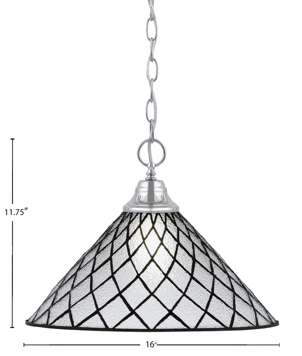 Any One Light Pendant in Chrome with 16" Diamond Ice Art Glass Shade