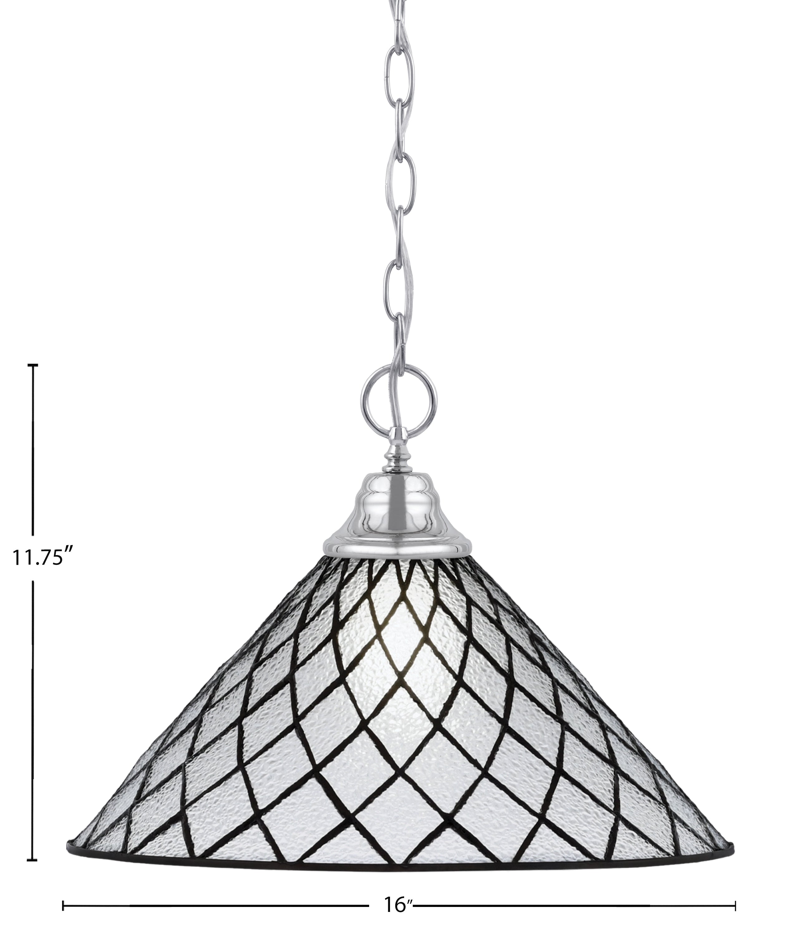 Any One Light Pendant in Chrome with 16" Diamond Ice Art Glass Shade