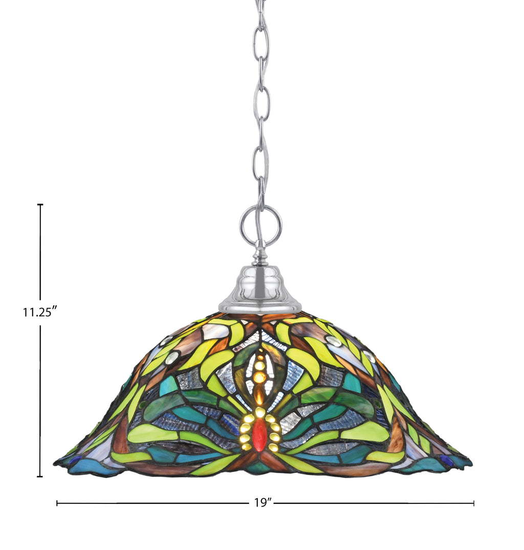 Any One Light Pendant in Chrome with 19" Kaleidoscope Art Glass Shade
