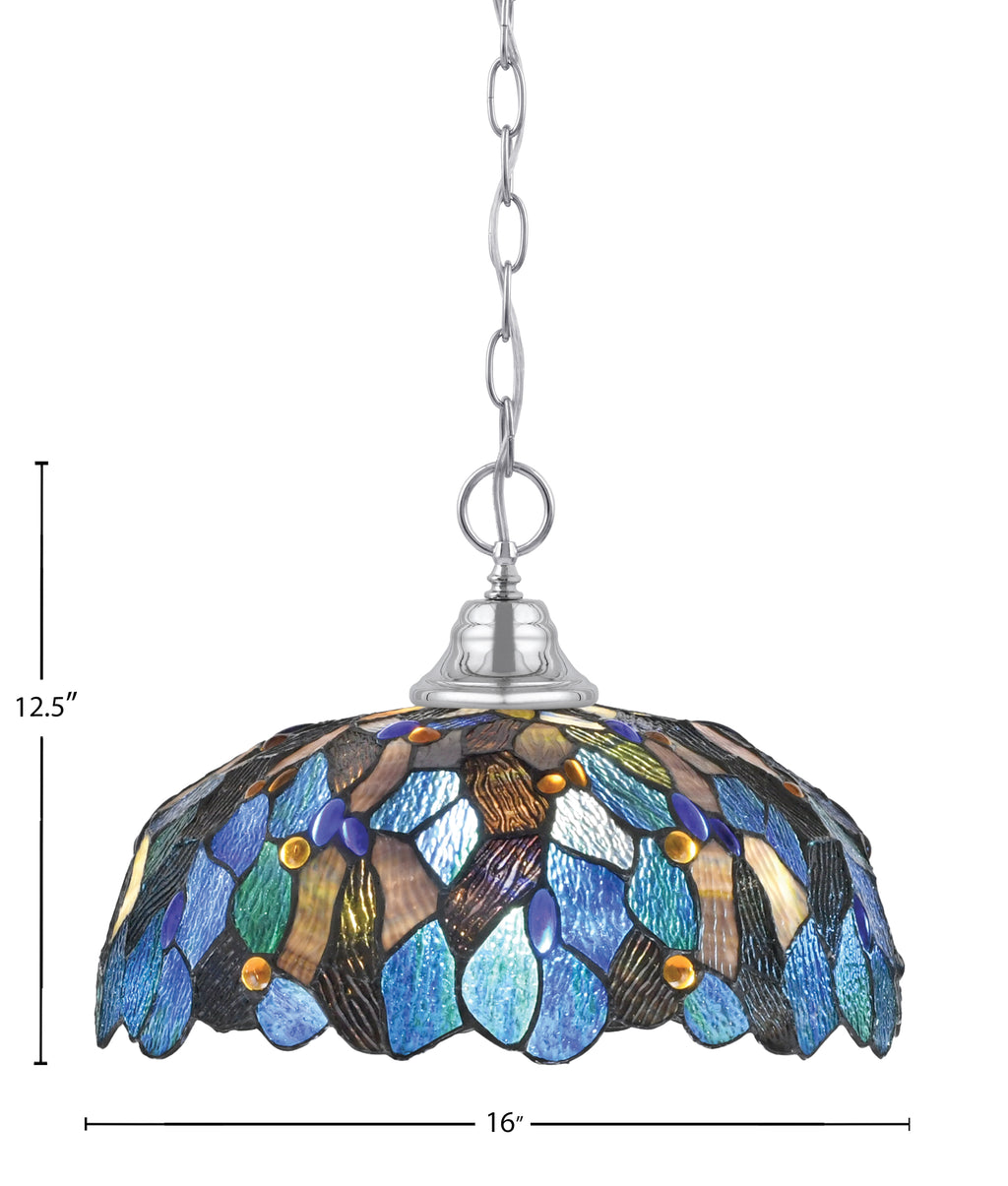 Any One Light Pendant in Chrome with 16" Blue Mosaic Art Glass Shade