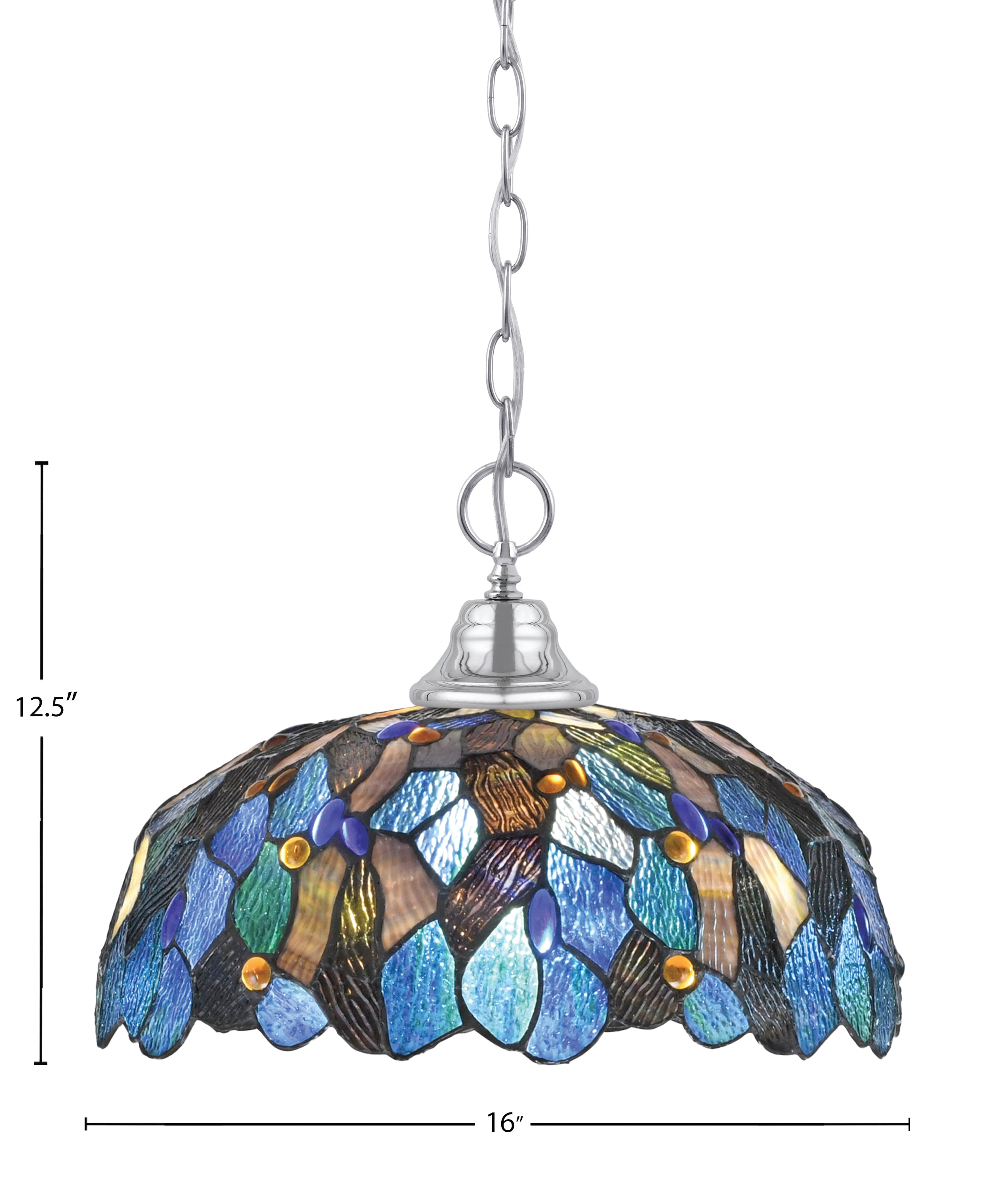 Any One Light Pendant in Chrome with 16" Blue Mosaic Art Glass Shade