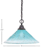 Any One Light Pendant in Dark Granite with 16" Teal Crystal Shade