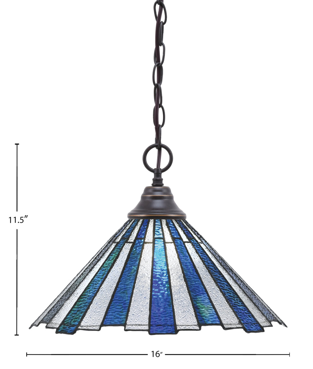 Any One Light Pendant in Dark Granite with 16" Sea Ice Art Glass Shade