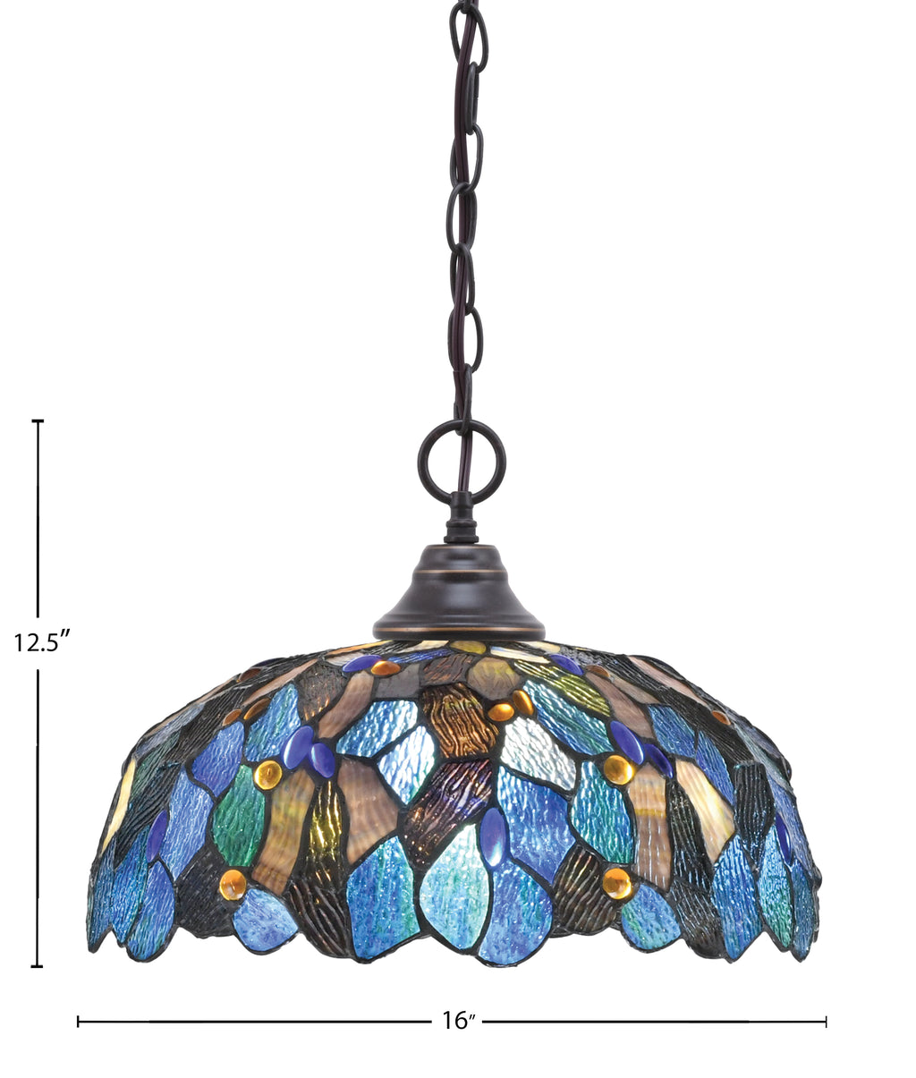 Any One Light Pendant in Dark Granite with 16" Blue Mosaic Art Glass Shade