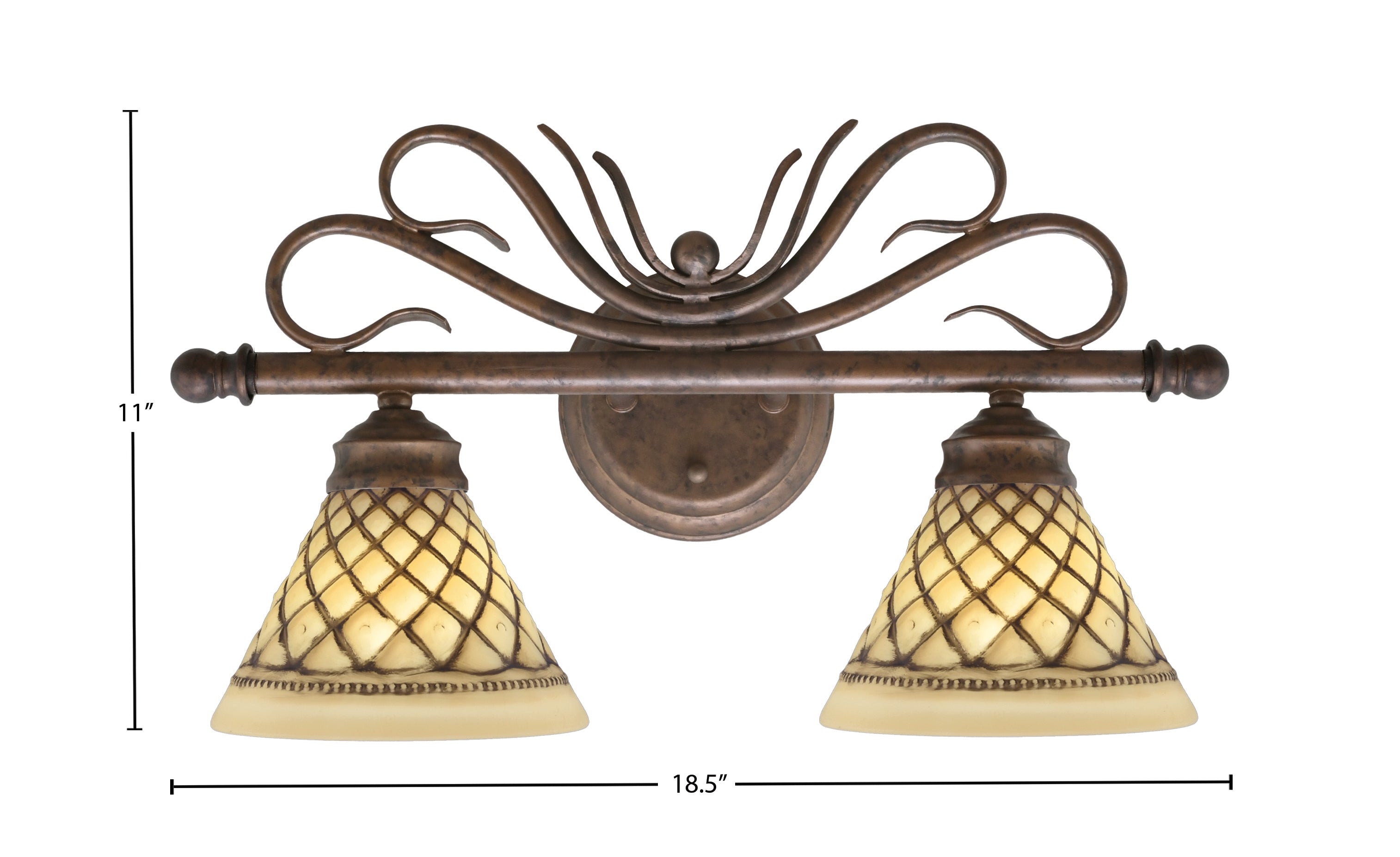 Swan Two Light Bath Bar in Bronze with 7" Chocolate Icing Shade