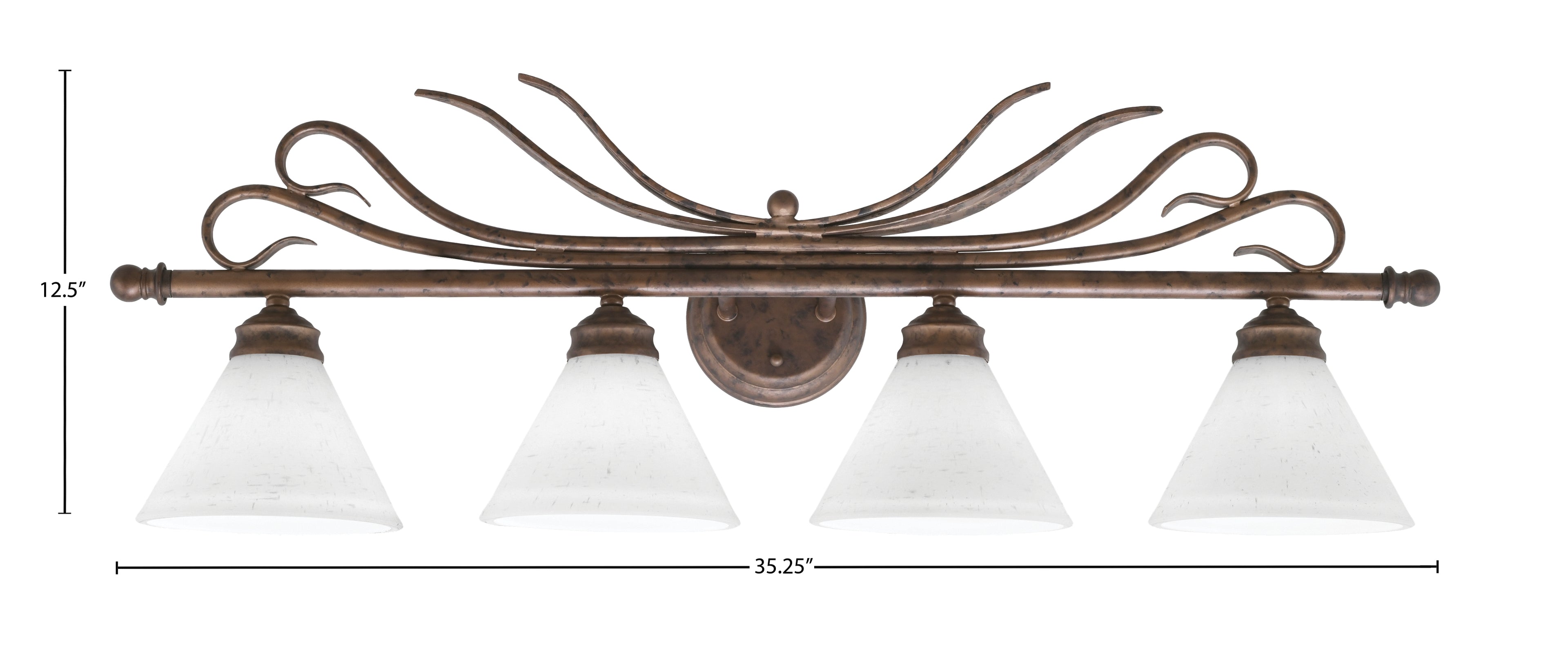 Swan Four Light Bath Bar in Bronze with 7" White Muslin Shade