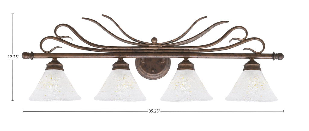 Swan Four Light Bath Bar in Bronze with 7" Gold Ice Shade