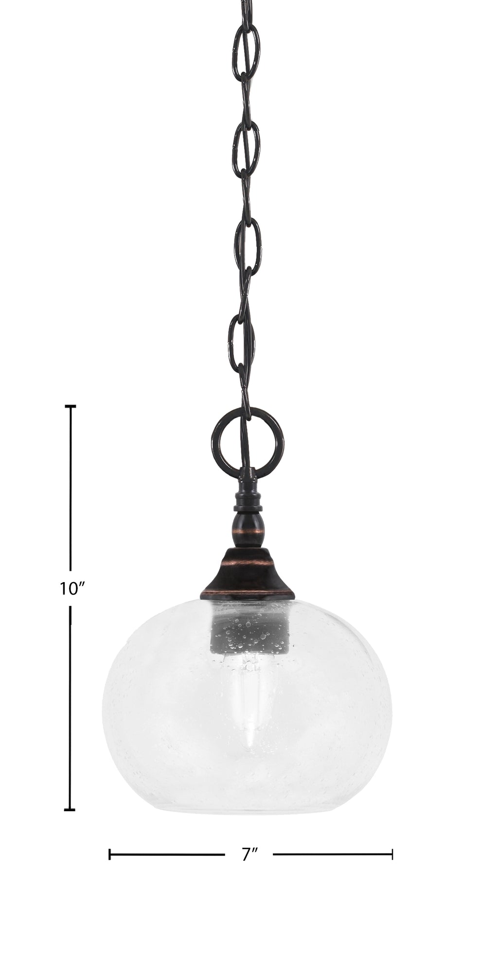 Chain One Light Mini Pendant in Black Copper with Clear Bubble Shade