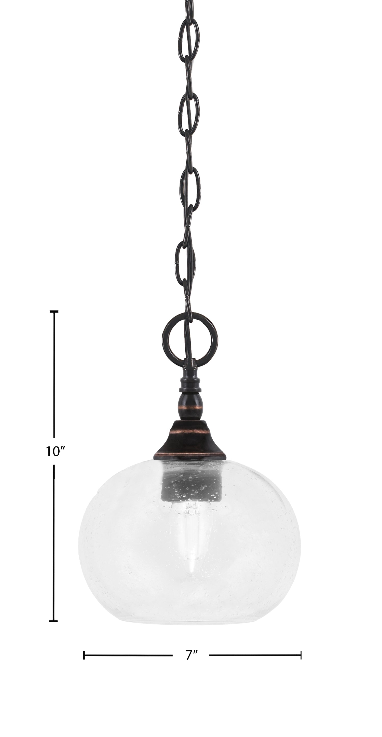 Chain One Light Mini Pendant in Black Copper with Clear Bubble Shade