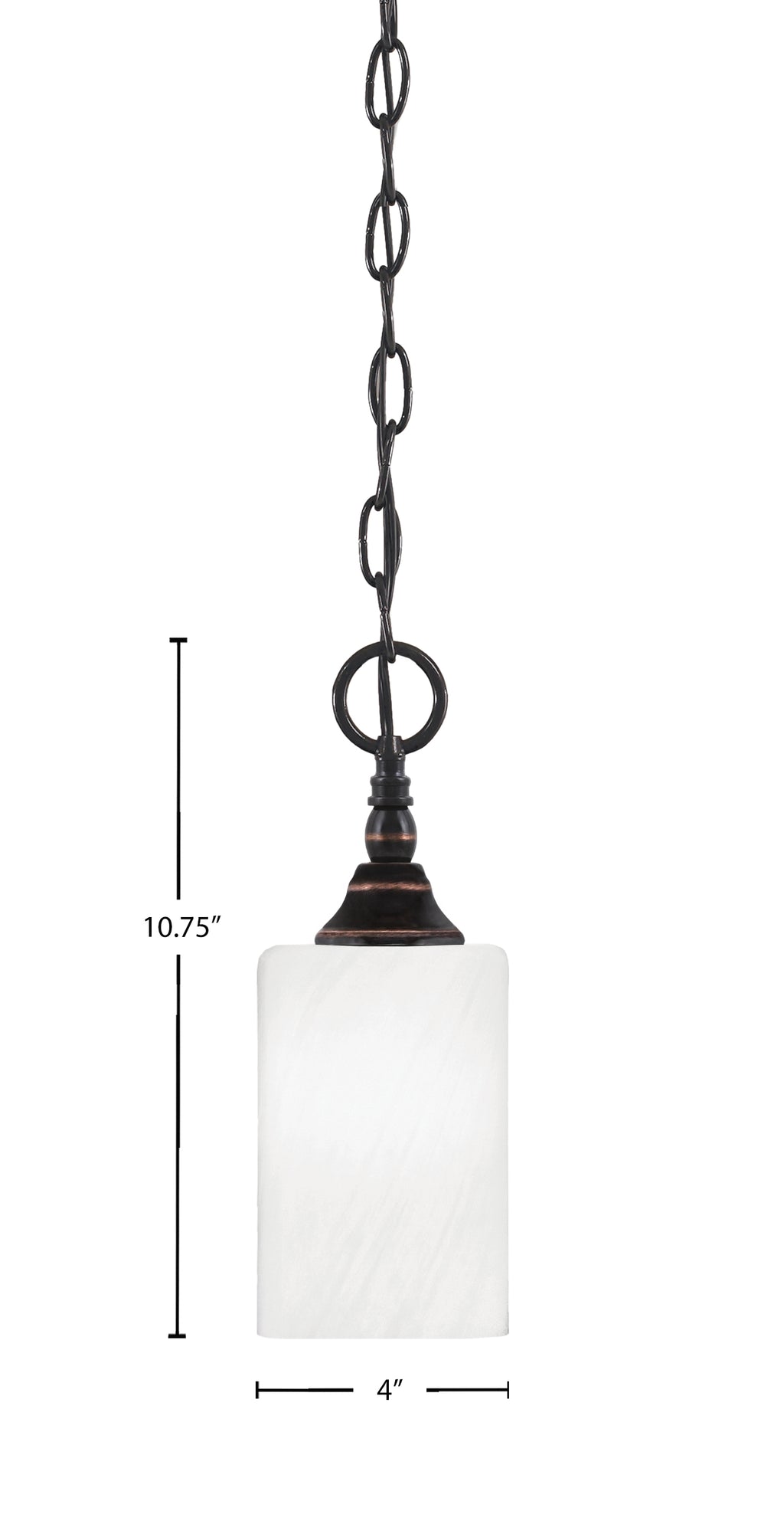 Chain One Light Mini Pendant in Black Copper with White Marble Shade