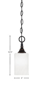 Chain One Light Mini Pendant in Black Copper with White Marble Shade