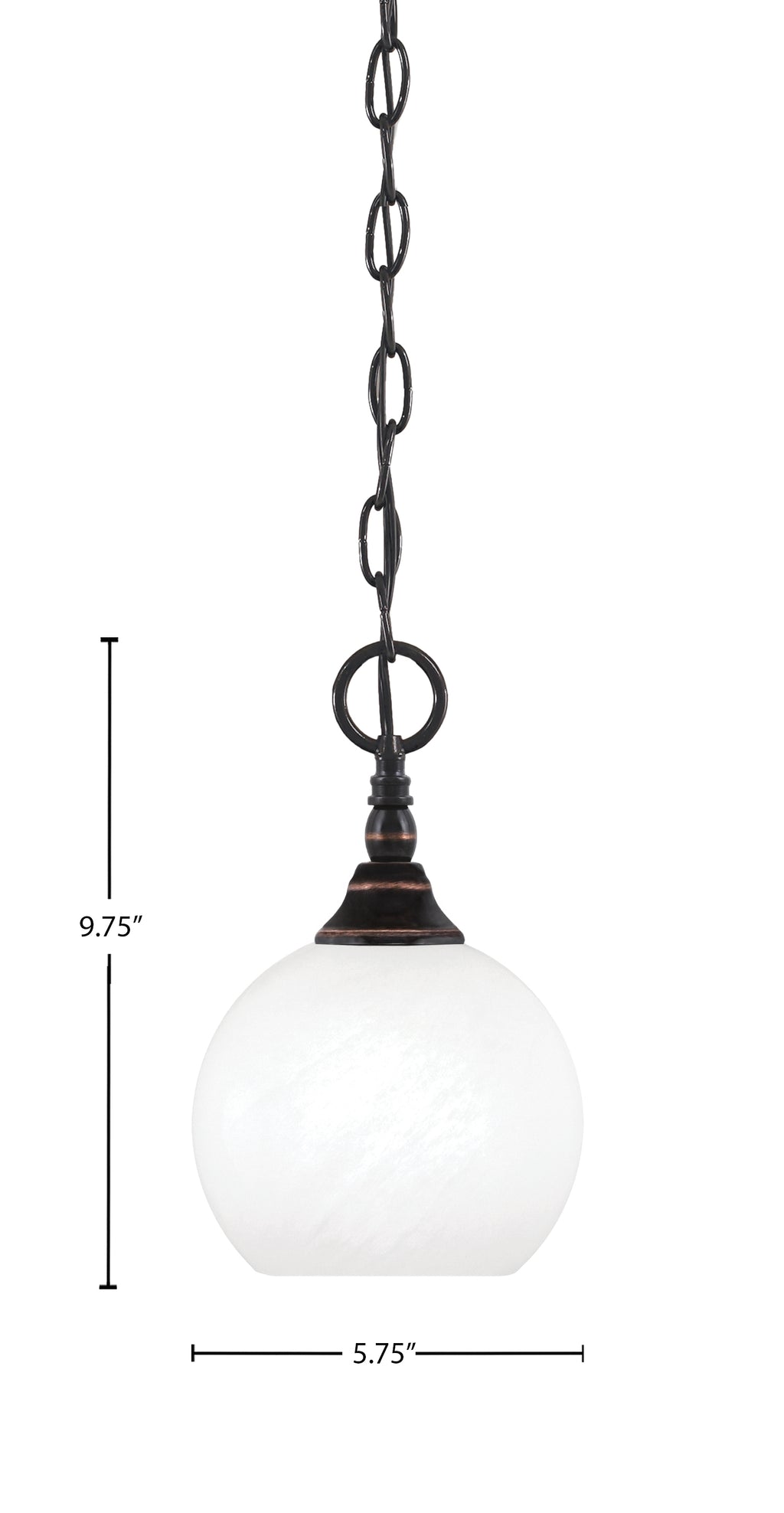 Chain One Light Mini Pendant in Black Copper with White Marble Shade