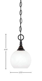 Chain One Light Mini Pendant in Black Copper with White Marble Shade