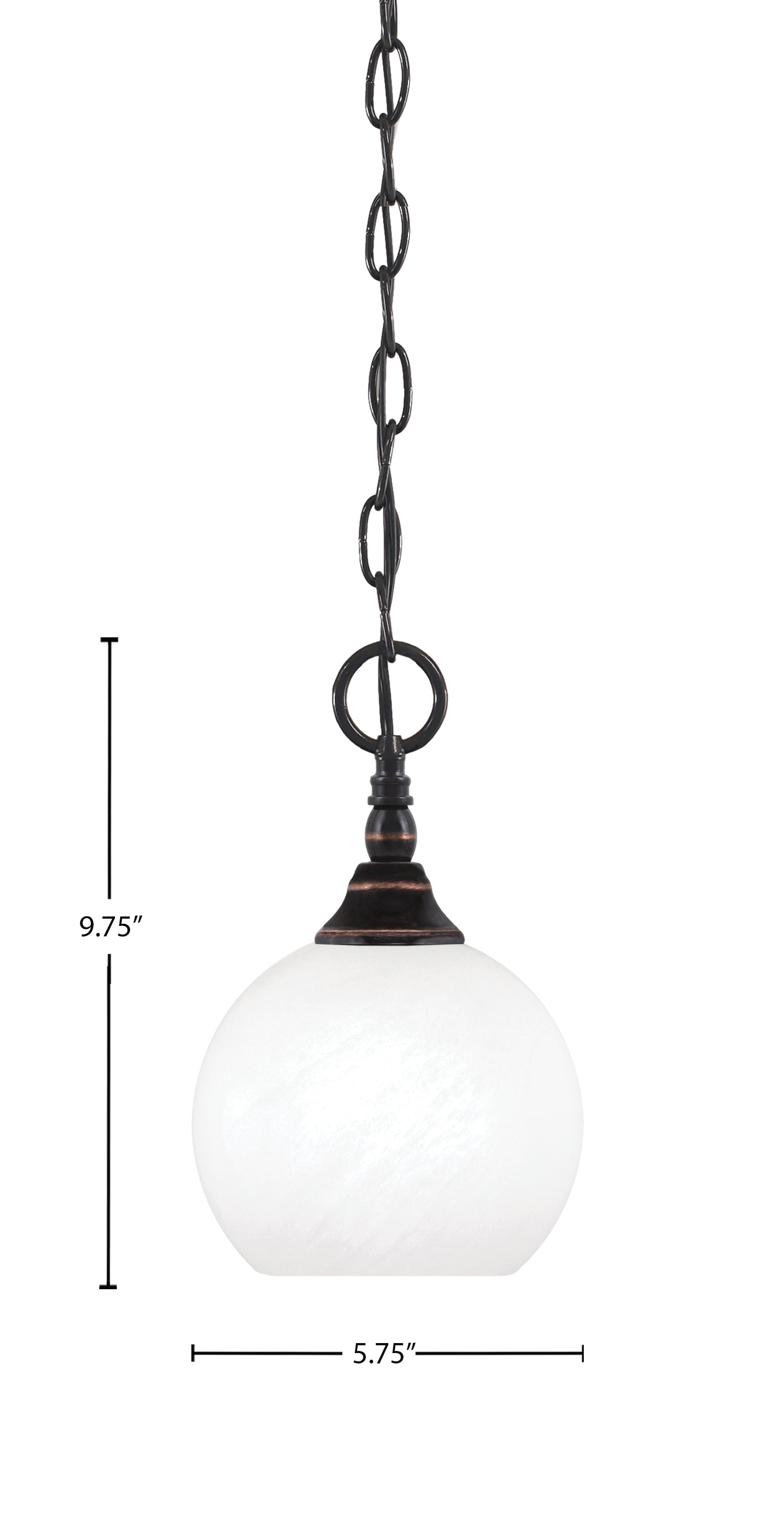 Chain One Light Mini Pendant in Black Copper with White Marble Shade