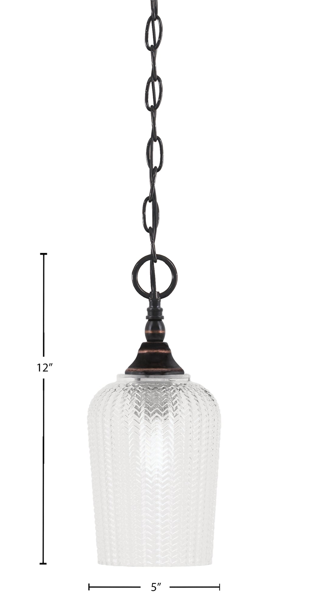 Chain One Light Mini Pendant in Black Copper with Clear Textured Shade