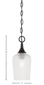 Chain One Light Mini Pendant in Black Copper with Clear Textured Shade