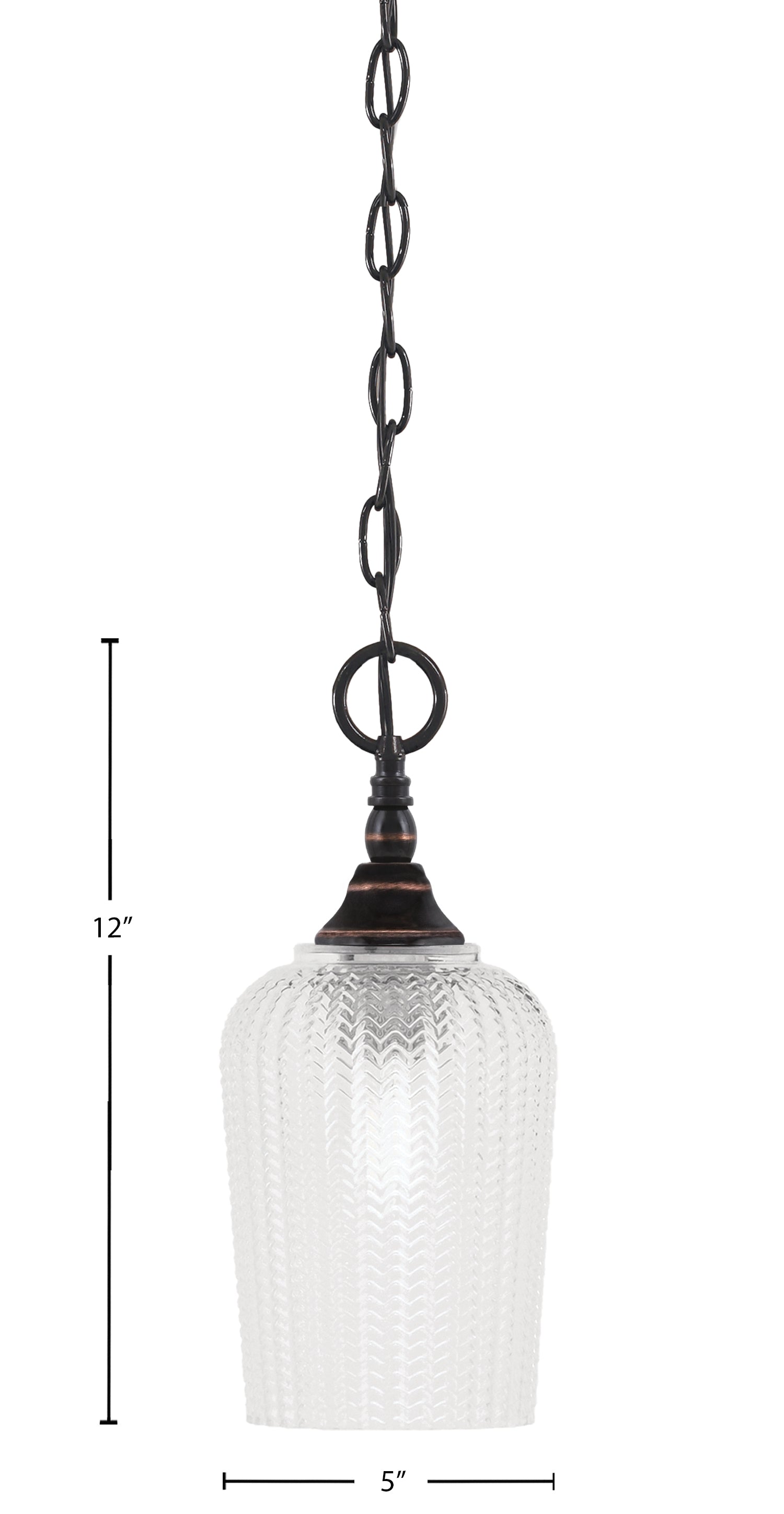 Chain One Light Mini Pendant in Black Copper with Clear Textured Shade