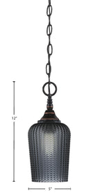 Chain One Light Mini Pendant in Black Copper with Smoke Textured Shade