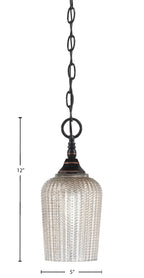 Chain One Light Mini Pendant in Black Copper with Silver Textured Shade