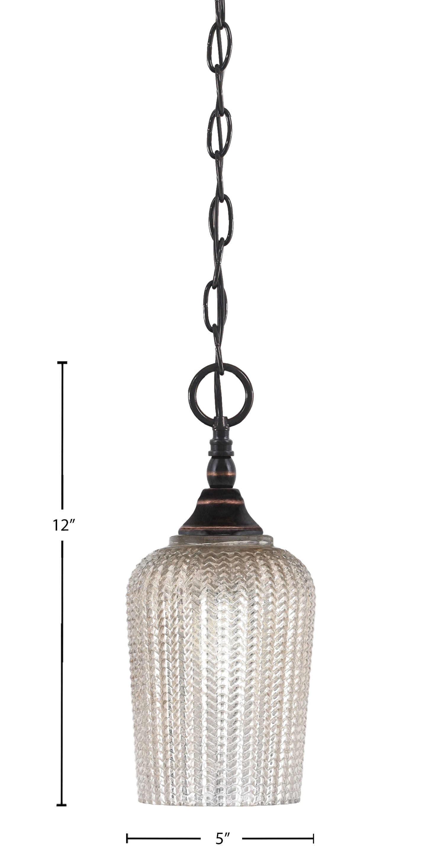 Chain One Light Mini Pendant in Black Copper with Silver Textured Shade