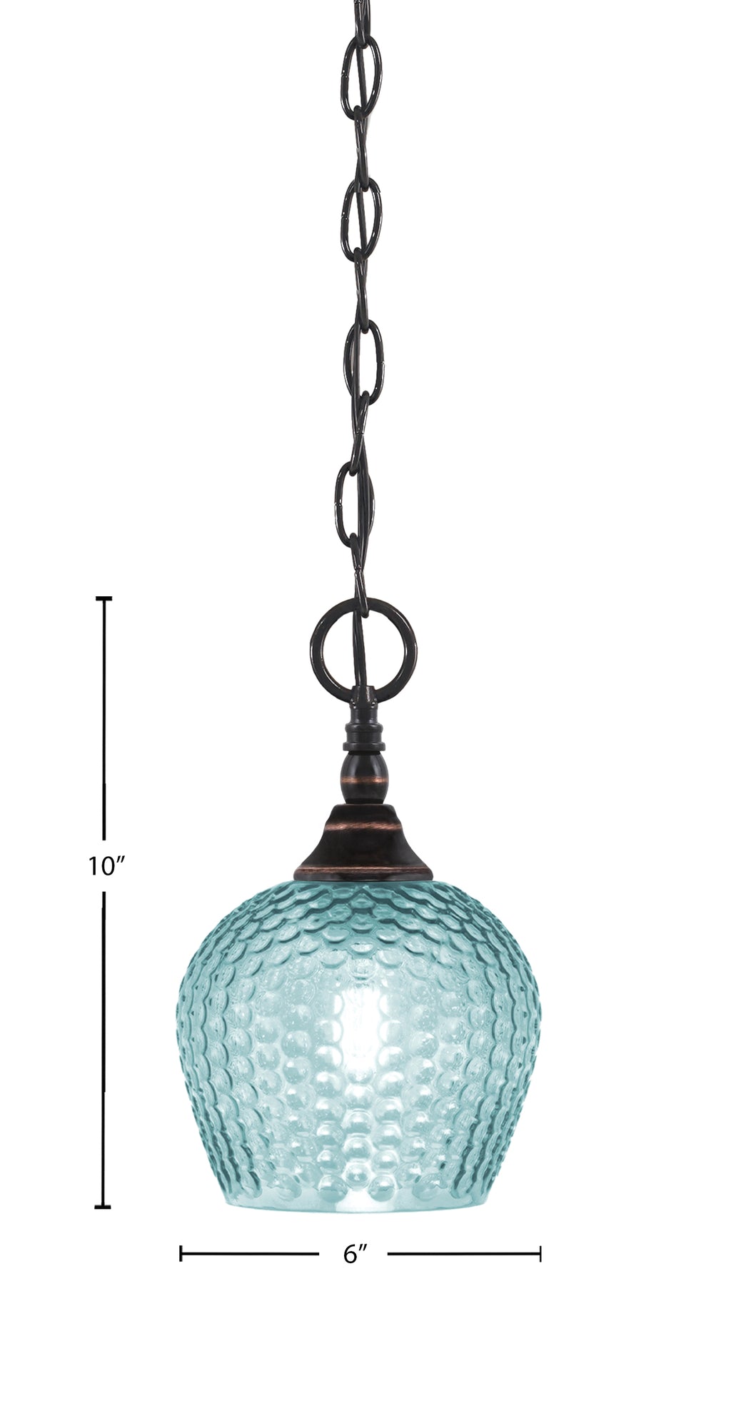 Chain One Light Mini Pendant in Black Copper with Turquoise Textured Shade