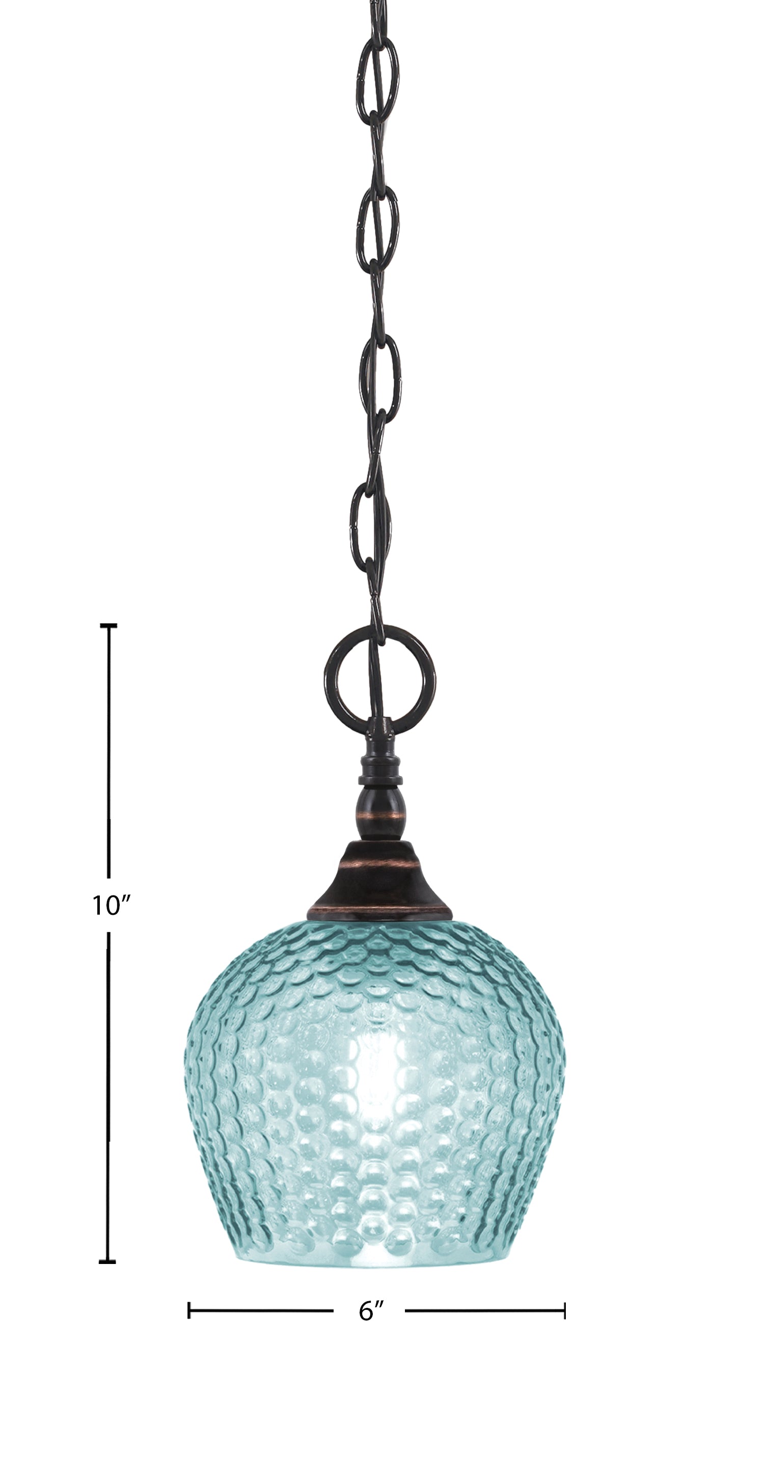 Chain One Light Mini Pendant in Black Copper with Turquoise Textured Shade