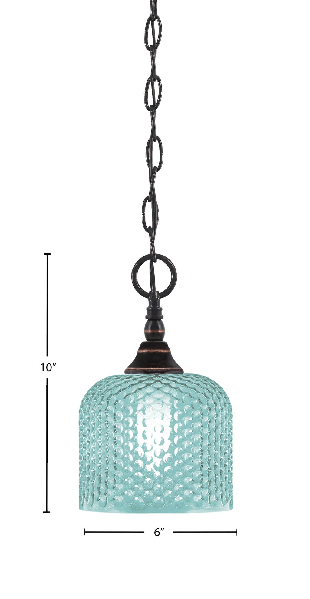 Chain One Light Mini Pendant in Black Copper with Turquoise Textured Shade