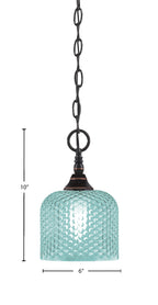 Chain One Light Mini Pendant in Black Copper with Turquoise Textured Shade
