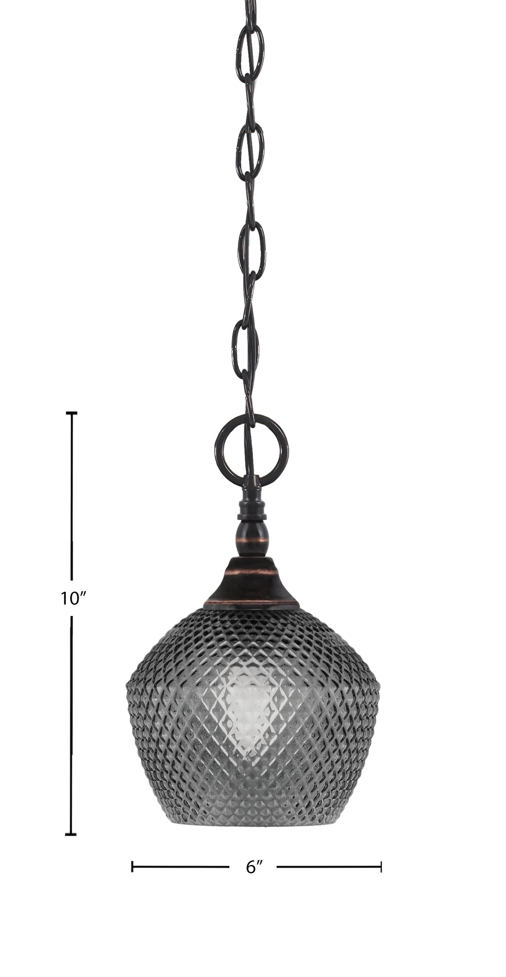 Chain One Light Mini Pendant in Black Copper with Smoke Textured Shade