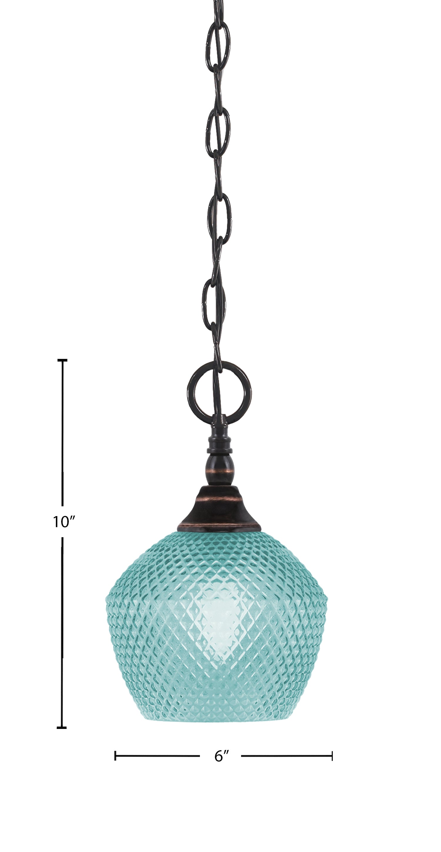Chain One Light Mini Pendant in Black Copper with Turquoise Textured Shade