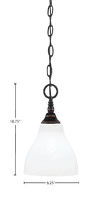 Chain One Light Mini Pendant in Black Copper with White Marble Shade