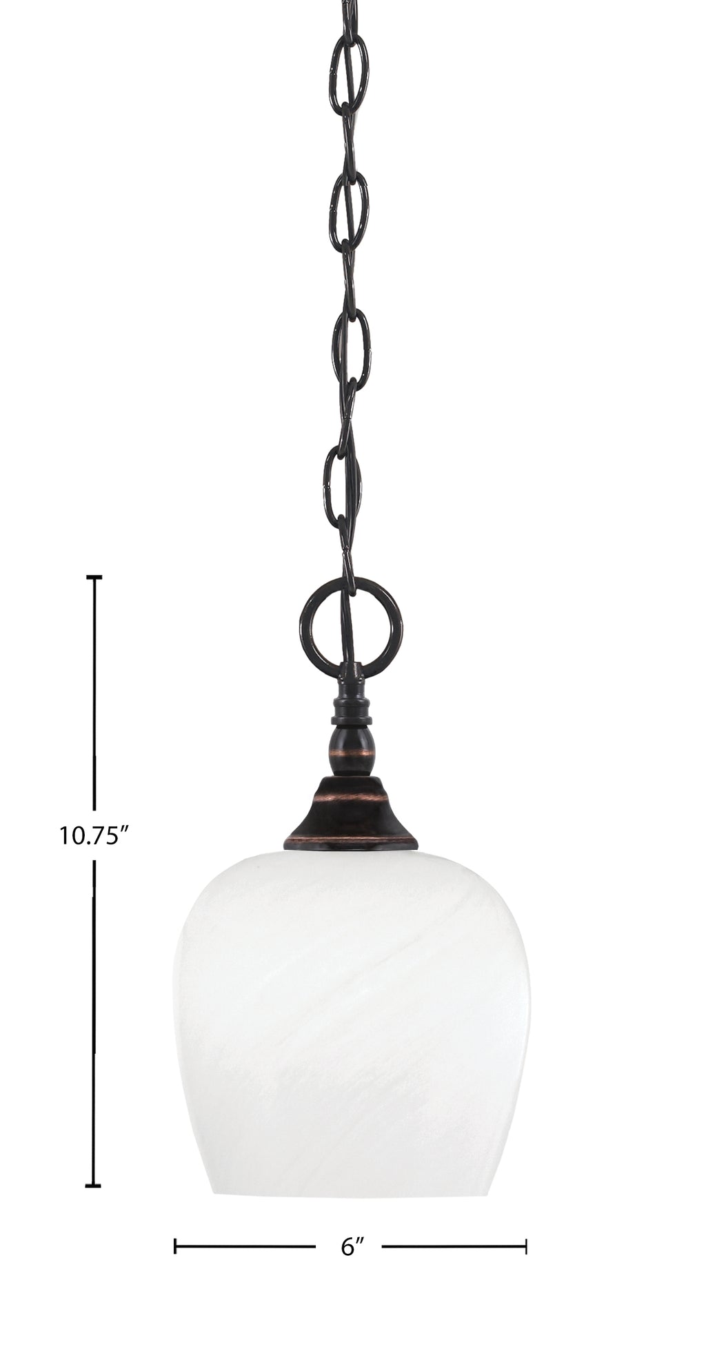 Chain One Light Mini Pendant in Black Copper with White Marble Shade