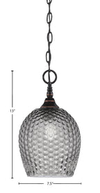Chain One Light Mini Pendant in Black Copper with Smoke Textured Shade