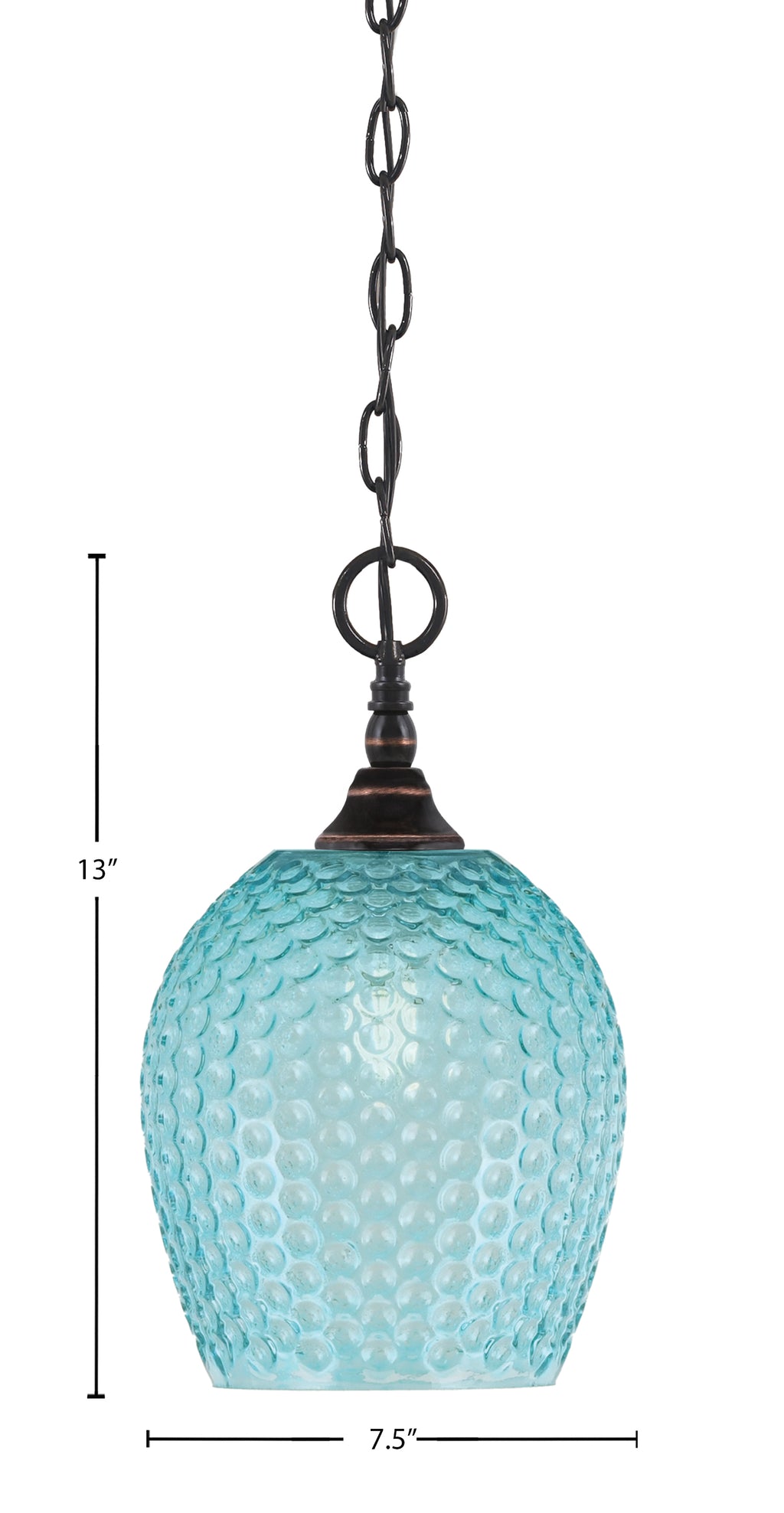 Chain One Light Mini Pendant in Black Copper with Turquoise Textured Shade