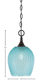 Chain One Light Mini Pendant in Black Copper with Turquoise Textured Shade