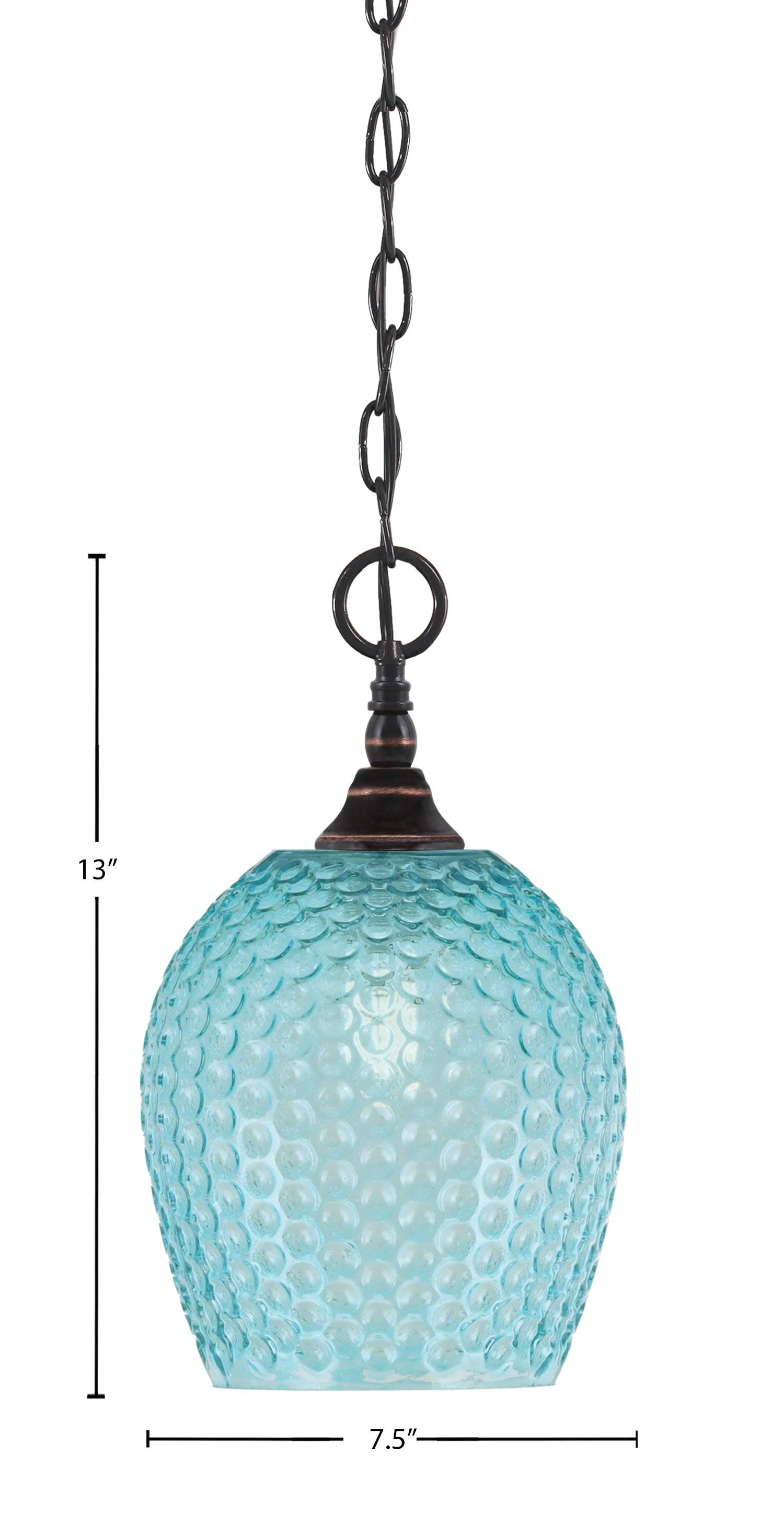Chain One Light Mini Pendant in Black Copper with Turquoise Textured Shade