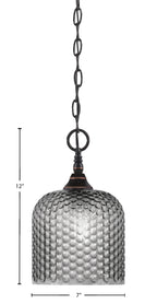 Chain One Light Mini Pendant in Black Copper with Smoke Textured Shade