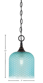 Chain One Light Mini Pendant in Black Copper with Turquoise Textured Shade