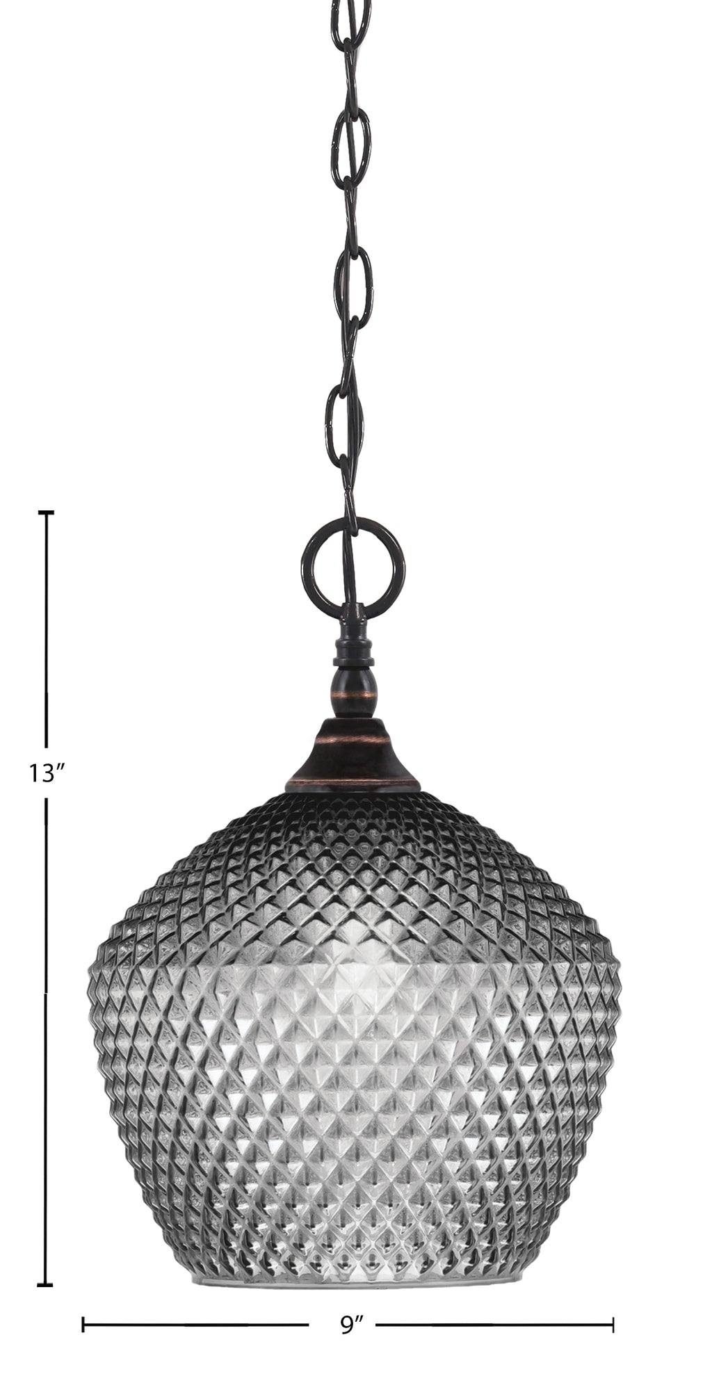 Chain One Light Mini Pendant in Black Copper with Smoke Textured Shade