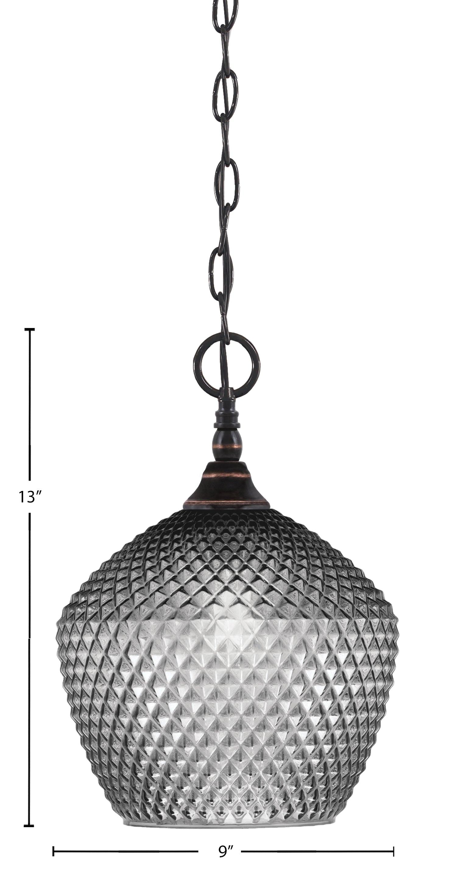 Chain One Light Mini Pendant in Black Copper with Smoke Textured Shade