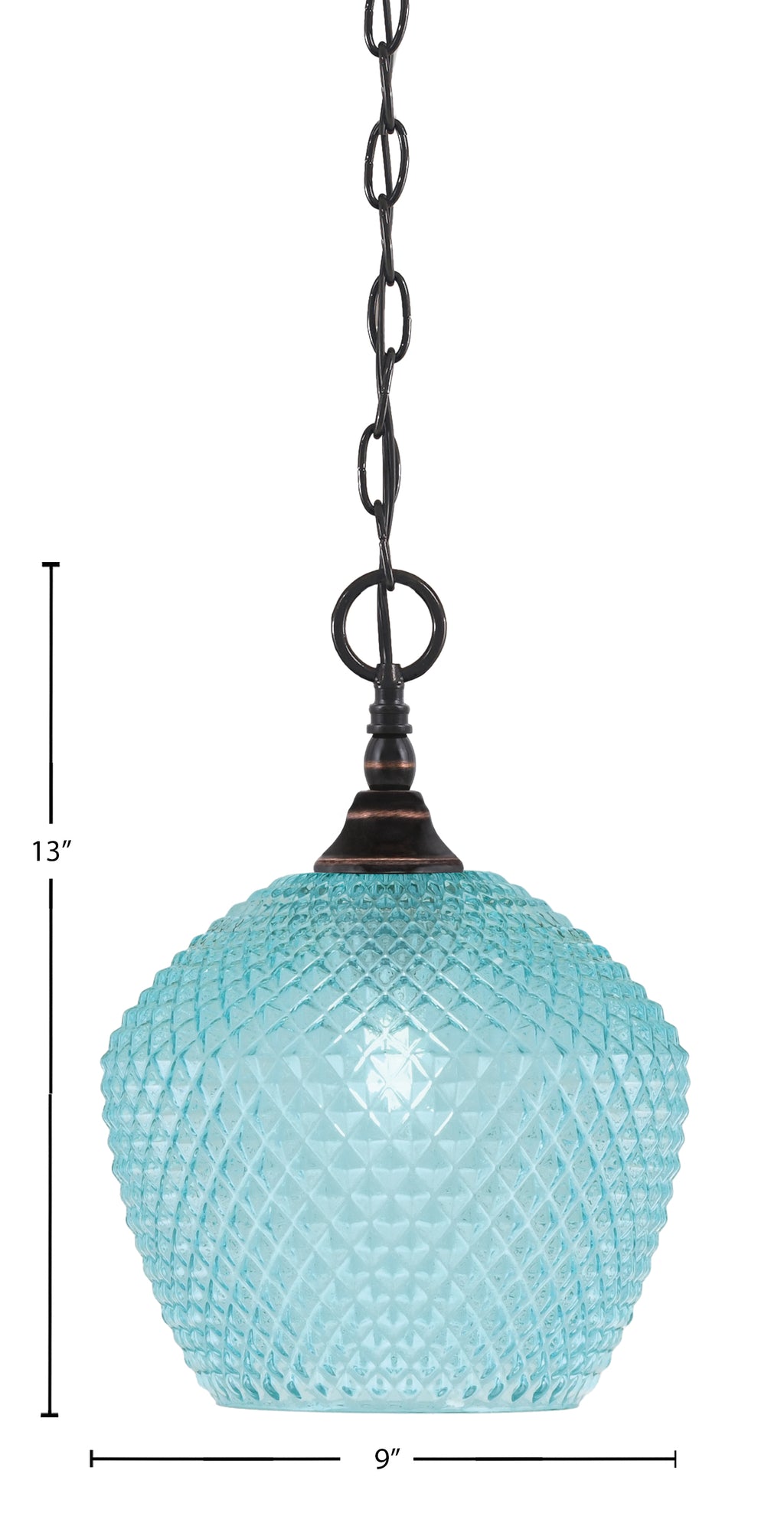 Chain One Light Mini Pendant in Black Copper with Turquoise Textured Shade