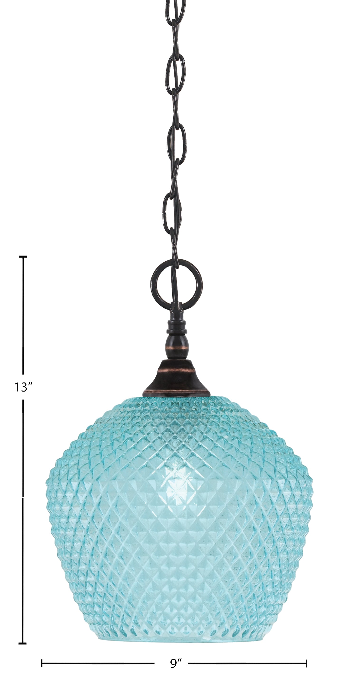 Chain One Light Mini Pendant in Black Copper with Turquoise Textured Shade