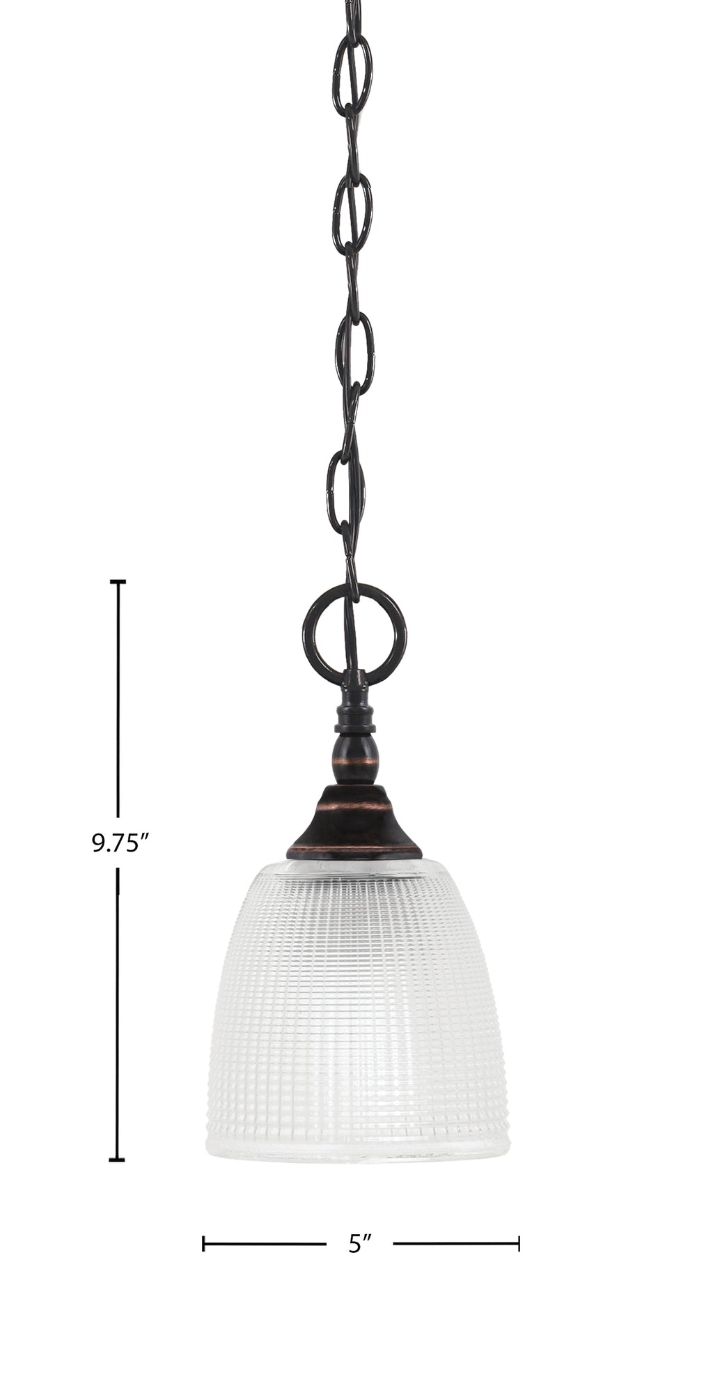 Chain One Light Mini Pendant in Black Copper with Clear Ribbed Shade