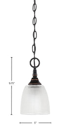 Chain One Light Mini Pendant in Black Copper with Clear Ribbed Shade