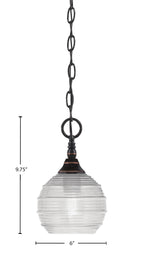 Chain One Light Mini Pendant in Black Copper with Clear Ribbed Shade