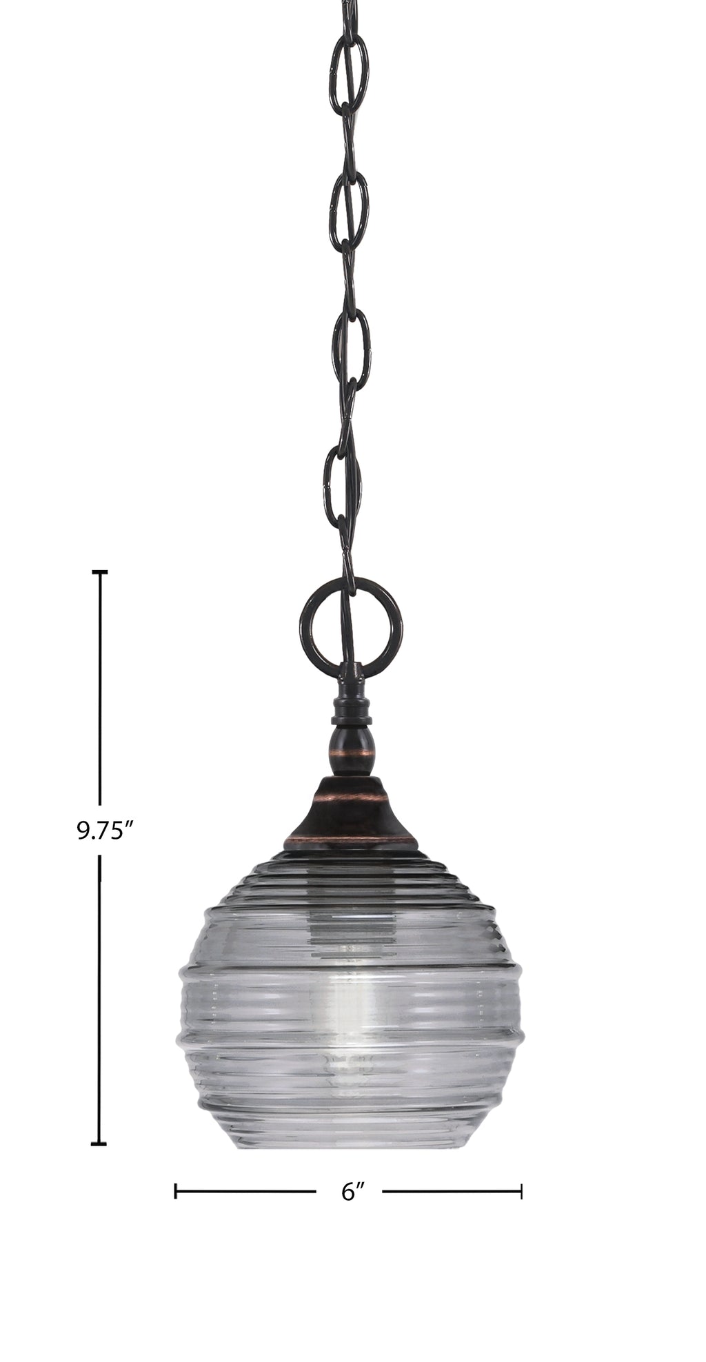 Chain One Light Mini Pendant in Black Copper with Smoke Ribbed Shade